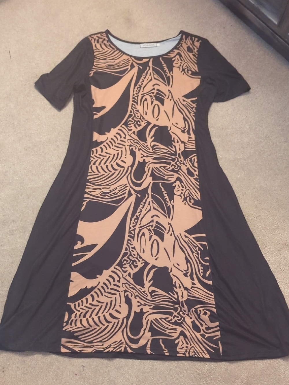 MISSLOOK Black and Tan Printed A-Line Women’s Dress XL